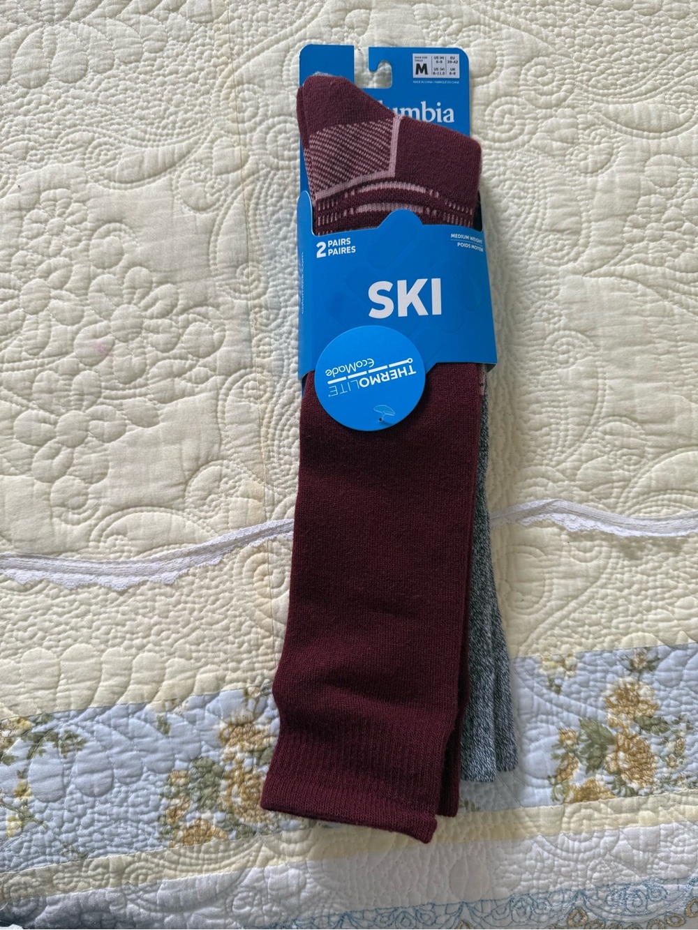 Columbia Men's Ski Socks - Burgundy & Gray (2-Pack)